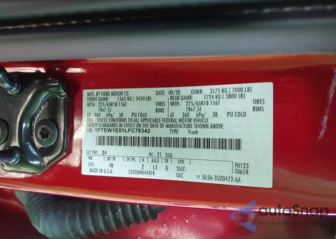 2020 Ford F-150 Xlt from USA, damaged, VIN 1FTEW1E51LFC78342